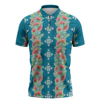 Hawaii Ohia Lehua Zipper Polo Shirt Tropical Vibes Teal LT05 Teal - Polynesian Pride