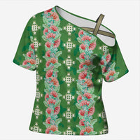 Hawaii Ohia Lehua Cross Shoulder Shirt Tropical Vibes Green LT05 Female Green - Polynesian Pride