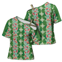 Hawaii Ohia Lehua Cross Shoulder Shirt Tropical Vibes Green LT05 - Polynesian Pride