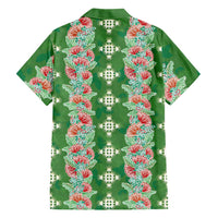 Hawaii Ohia Lehua Family Matching Off Shoulder Short Dress and Hawaiian Shirt Tropical Vibes Green
