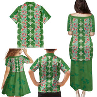 Hawaii Ohia Lehua Family Matching Puletasi and Hawaiian Shirt Tropical Vibes Green