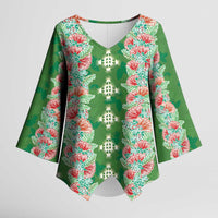 Hawaii Ohia Lehua Kimono Sleeve Blouse Tropical Vibes Green LT05 Female Green - Polynesian Pride