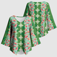 Hawaii Ohia Lehua Kimono Sleeve Blouse Tropical Vibes Green LT05 - Polynesian Pride