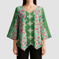 Hawaii Ohia Lehua Kimono Sleeve Blouse Tropical Vibes Green LT05 - Polynesian Pride