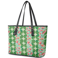 Hawaii Ohia Lehua Leather Tote Bag Tropical Vibes Green LT05 - Polynesian Pride