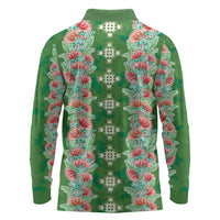 Hawaii Ohia Lehua Long Sleeve Polo Shirt Tropical Vibes Green LT05 - Polynesian Pride