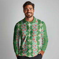 Hawaii Ohia Lehua Long Sleeve Polo Shirt Tropical Vibes Green LT05 - Polynesian Pride