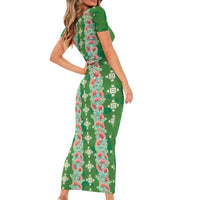 Hawaii Ohia Lehua Short Sleeve Bodycon Dress Tropical Vibes Green LT05 - Polynesian Pride
