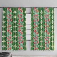 Hawaii Ohia Lehua Window Curtain Tropical Vibes Green LT05 With Hooks Green - Polynesian Pride