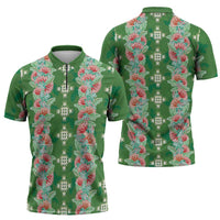 Hawaii Ohia Lehua Zipper Polo Shirt Tropical Vibes Green LT05 - Polynesian Pride