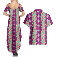 Hawaii Ohia Lehua Couples Matching Summer Maxi Dress and Hawaiian Shirt Tropical Vibes Fuchsia