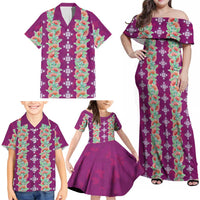 Hawaii Ohia Lehua Family Matching Off Shoulder Maxi Dress and Hawaiian Shirt Tropical Vibes Fuchsia