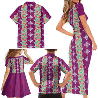 Hawaii Ohia Lehua Family Matching Short Sleeve Bodycon Dress and Hawaiian Shirt Tropical Vibes Fuchsia