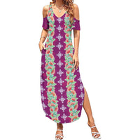 Hawaii Ohia Lehua Family Matching Summer Maxi Dress and Hawaiian Shirt Tropical Vibes Fuchsia