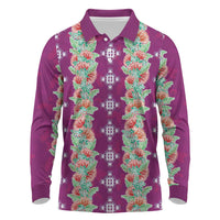 Hawaii Ohia Lehua Long Sleeve Polo Shirt Tropical Vibes Fuchsia LT05 Fuchsia - Polynesian Pride