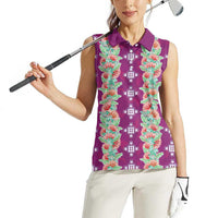 Hawaii Ohia Lehua Women Sleeveless Polo Shirt Tropical Vibes Fuchsia
