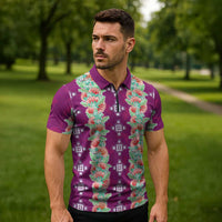 Hawaii Ohia Lehua Zipper Polo Shirt Tropical Vibes Fuchsia LT05 - Polynesian Pride