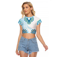 Africa Dashiki Raglan Cropped T Shirt With Polynesian Pattern Blue Version LT05 Female Blue - Polynesian Pride