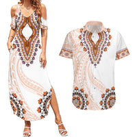 Africa Dashiki Couples Matching Summer Maxi Dress and Hawaiian Shirt With Polynesian Pattern Beige Version LT05 Beige - Polynesian Pride