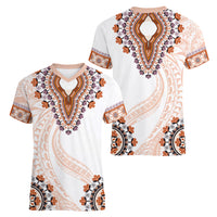 Africa Dashiki Women V Neck T Shirt With Polynesian Pattern Beige Version LT05 - Polynesian Pride