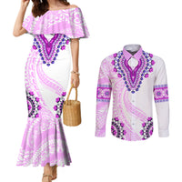 Africa Dashiki Couples Matching Mermaid Dress and Long Sleeve Button Shirt With Polynesian Pattern Pink Version LT05 Pink - Polynesian Pride
