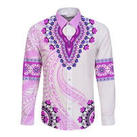 Africa Dashiki Long Sleeve Button Shirt With Polynesian Pattern Pink Version LT05 Unisex Pink - Polynesian Pride