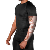 Tonga Ngatu Pattern With Light Tabasco Hibiscus Arm Sleeves Oil Painting Style LT05 - Polynesian Pride
