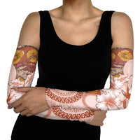 Tonga Ngatu Pattern With Light Tabasco Hibiscus Arm Sleeves Oil Painting Style LT05 - Polynesian Pride