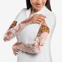 Tonga Ngatu Pattern With Light Tabasco Hibiscus Arm Sleeves Oil Painting Style LT05 - Polynesian Pride