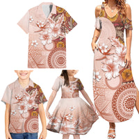 Tonga Ngatu Pattern With Light Tabasco Hibiscus Family Matching Summer Maxi Dress and Hawaiian Shirt Oil Painting Style LT05 - Polynesian Pride