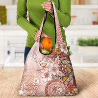 Tonga Ngatu Pattern With Light Tabasco Hibiscus Grocery Bag Oil Painting Style LT05 - Polynesian Pride