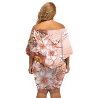 Tonga Ngatu Pattern With Light Tabasco Hibiscus Off Shoulder Short Dress Oil Painting Style LT05 - Polynesian Pride