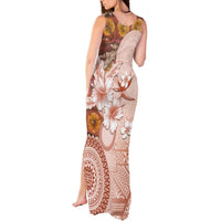 Tonga Ngatu Pattern With Light Tabasco Hibiscus Tank Maxi Dress Oil Painting Style LT05 - Polynesian Pride
