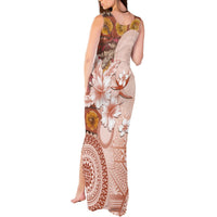 Tonga Ngatu Pattern With Light Tabasco Hibiscus Tank Maxi Dress Oil Painting Style LT05 - Polynesian Pride