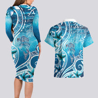 Polynesia World Ocean Day Couples Matching Long Sleeve Bodycon Dress and Hawaiian Shirt Ocean Style
