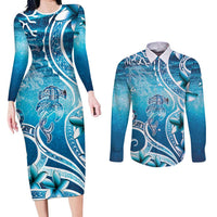 Polynesia World Ocean Day Couples Matching Long Sleeve Bodycon Dress and Long Sleeve Button Shirt Ocean Style LT05 Blue - Polynesian Pride