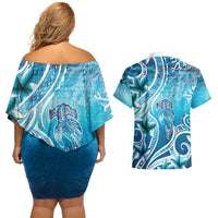 Polynesia World Ocean Day Couples Matching Off Shoulder Short Dress and Hawaiian Shirt Ocean Style LT05 - Polynesian Pride