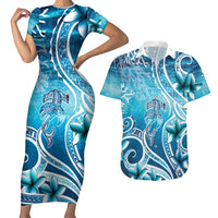 Polynesia World Ocean Day Couples Matching Short Sleeve Bodycon Dress and Hawaiian Shirt Ocean Style LT05 Blue - Polynesian Pride