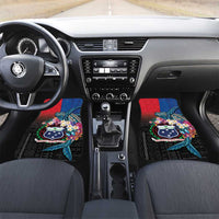 Samoa Car Mats Humpback Whale Siapo Pattern LT05 Set 2pcs - Front Blue - Polynesian Pride