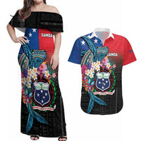 Samoa Couples Matching Off Shoulder Maxi Dress and Hawaiian Shirt Humpback Whale Siapo Pattern