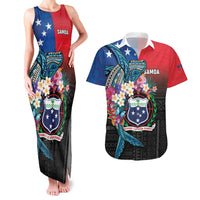 Samoa Couples Matching Tank Maxi Dress and Hawaiian Shirt Humpback Whale Siapo Pattern LT05 Blue - Polynesian Pride