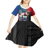 Samoa Kid Short Sleeve Dress Humpback Whale Siapo Pattern LT05 - Polynesian Pride