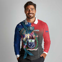 Samoa Long Sleeve Polo Shirt Humpback Whale Siapo Pattern LT05 - Polynesian Pride