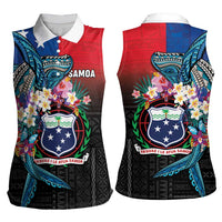 Samoa Women Sleeveless Polo Shirt Humpback Whale Siapo Pattern LT05 - Polynesian Pride