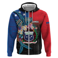 Samoa Zip Hoodie Humpback Whale Siapo Pattern LT05 Zip Hoodie Blue - Polynesian Pride