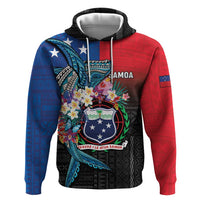Samoa Zip Hoodie Humpback Whale Siapo Pattern LT05 Pullover Hoodie Blue - Polynesian Pride