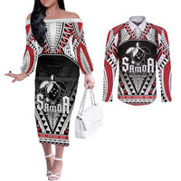 Samoa Independence Day Couples Matching Off The Shoulder Long Sleeve Dress and Long Sleeve Button Shirt Proud To Be Samoan LT05 Black - Polynesian Pride