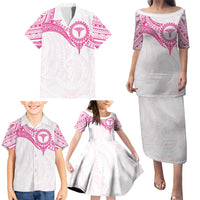 Personalised New Zealand Aotearoa Family Matching Puletasi and Hawaiian Shirt Nurse Tribal Pink Version