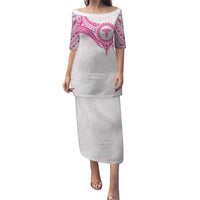 Personalised New Zealand Aotearoa Puletasi Nurse Tribal Pink Version LT05 Long Dress Pink - Polynesian Pride