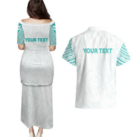 Personalised New Zealand Aotearoa Couples Matching Puletasi and Hawaiian Shirt Nurse Tribal Teal Version